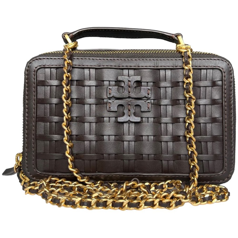 Tory Burch Britten Woven Top Handle Chain Mini Shoulder Bag